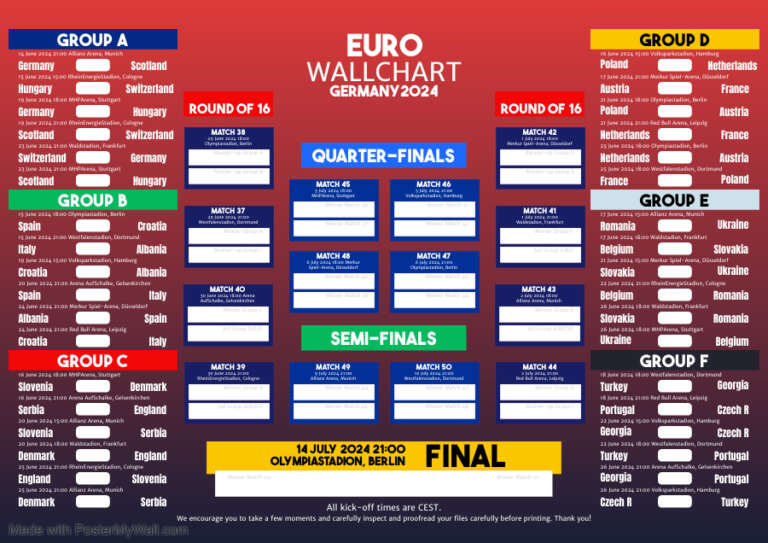 All 51 Matches of Euro 2024 Printable Wall Chart – Download PDF Free
